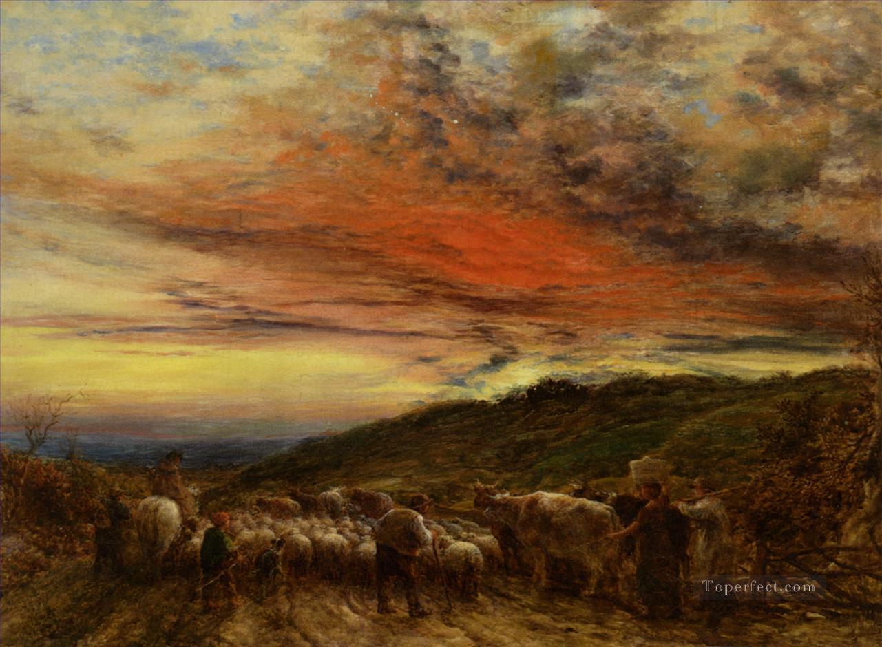 Linnell John Homeward Bound Sonnenuntergang 1861 Schaf Ölgemälde